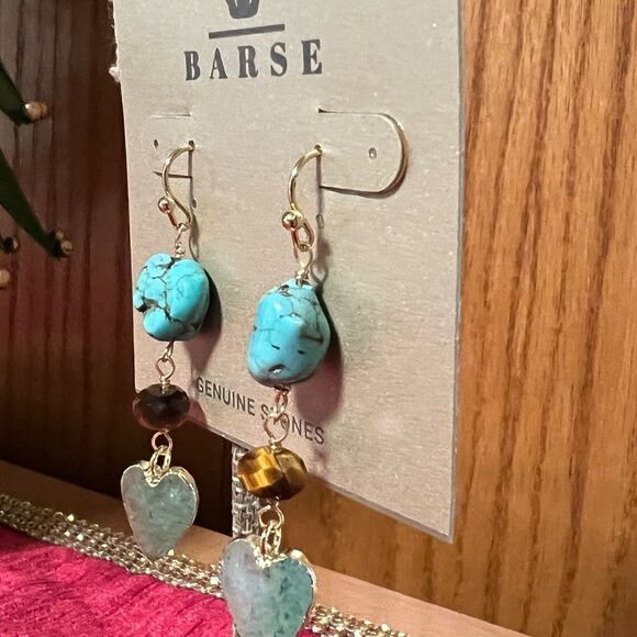 NWT Barse Genuine Stones Tiger’s Eye & Magnesite Drop Fishhook Earrings #BJER - Picture 3 of 6